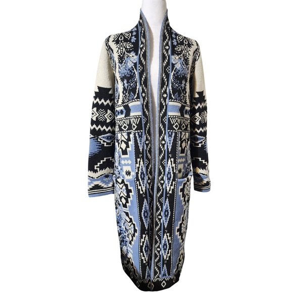 Essitam Shilo Duster Womens Open Front Aztec Pattern Cardigan Sweater Size S - Picture 1 of 8